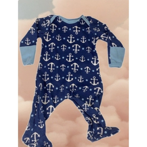 Sleeping Baby Other - Sleeping Baby Zippy OneZ Pajamas 6M Blue Anchor Print Cotton Footie Kids‎ Boys